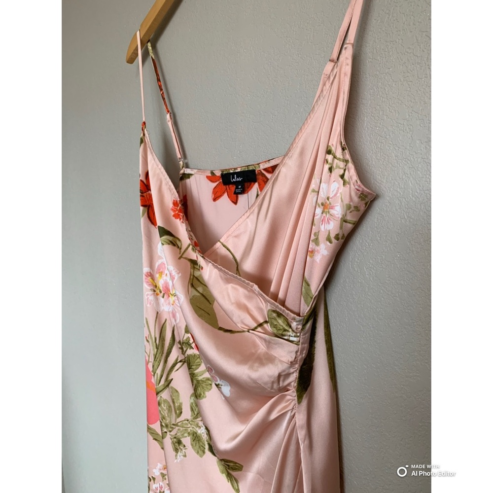 Lulu's Pink Floral Midi Slip Dress with Orange Floral Accents NWOT - Picture 5 of 16